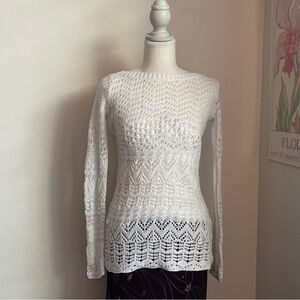Vintage Y2K Crochet Sweater Open Knit Boho Cottagecore Feminine Whimsy Cache XS